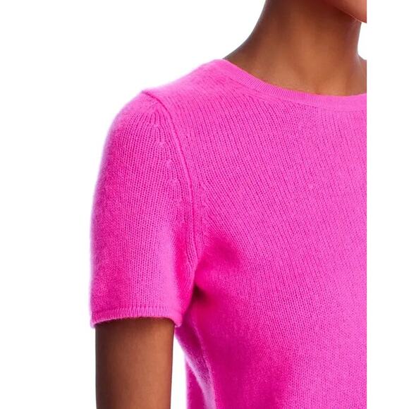 C by Bloomingdale's Women Pink Fuchsia Cashmere Short Sleeve Casual Top Size M - Picture 6 of 6